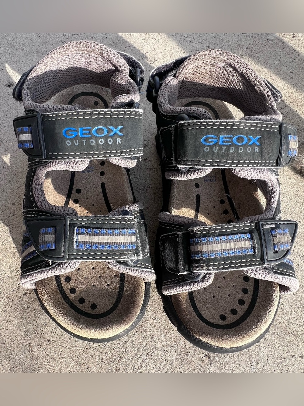 Geox Kids Black and Gray Sandals with Blue Trim